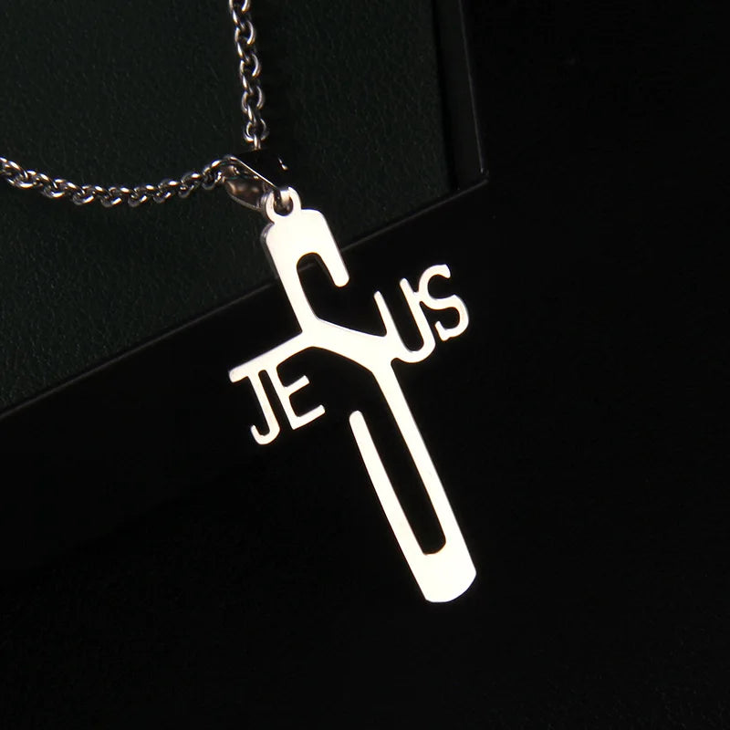 Stainless Steel JESUS Cross Pendant Necklace For Men Women Christian Catholic Jewelry Christmas Gifts