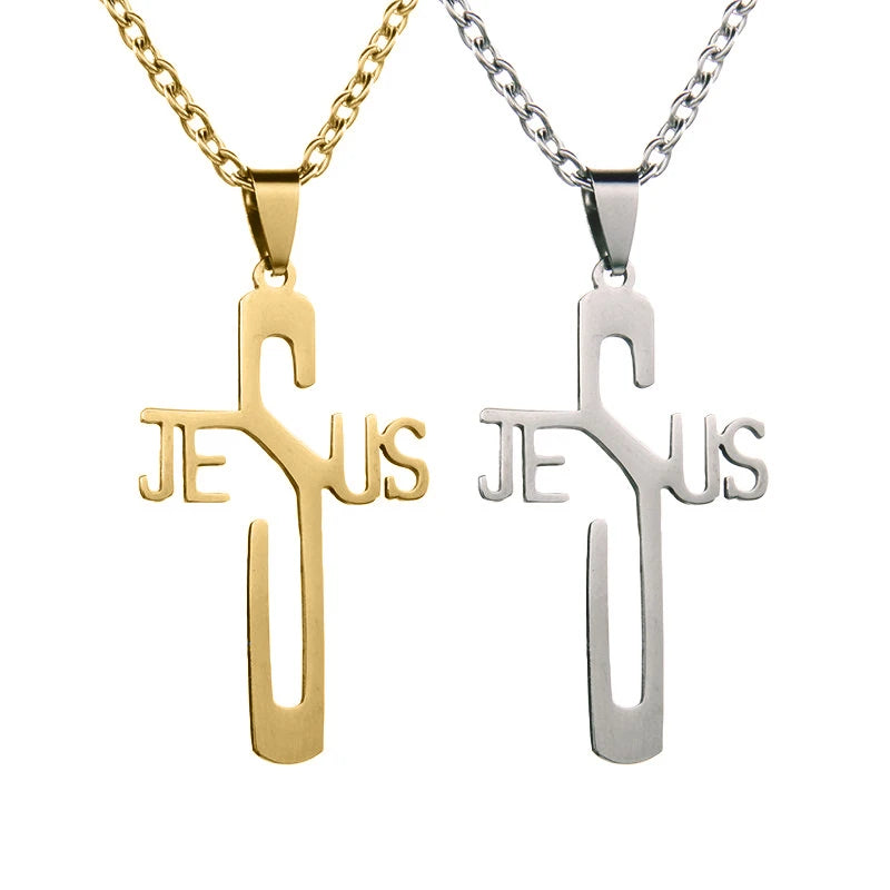 Stainless Steel JESUS Cross Pendant Necklace For Men Women Christian Catholic Jewelry Christmas Gifts